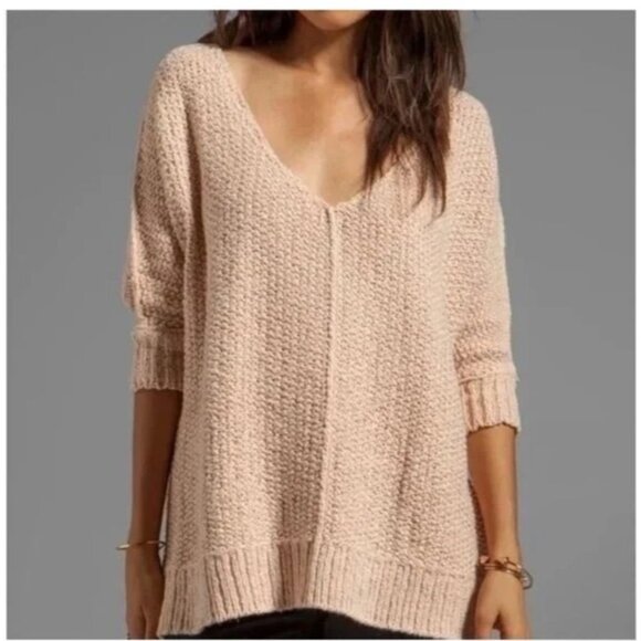 Free People V Neck Sweater Knit Pullover Black Slouchy Cozy Cat Lagenlook Boho - Picture 5 of 13